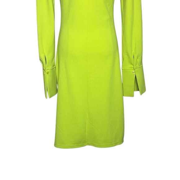 H&M Lime Green Long Sleeve Draped Shirt Dress Size S Button Front Ruched V-neck - Picture 9 of 15
